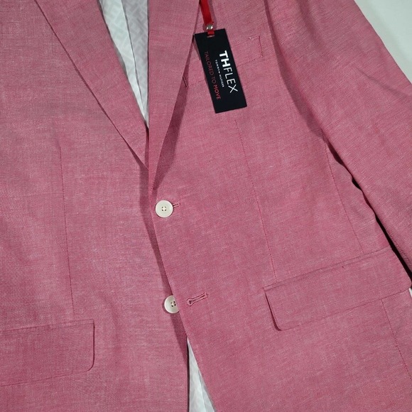 Tommy Hilfiger Red Modern-Fit Stretch Chambray Blazer Mens 42L Cotton Sport Coat - Picture 4 of 4